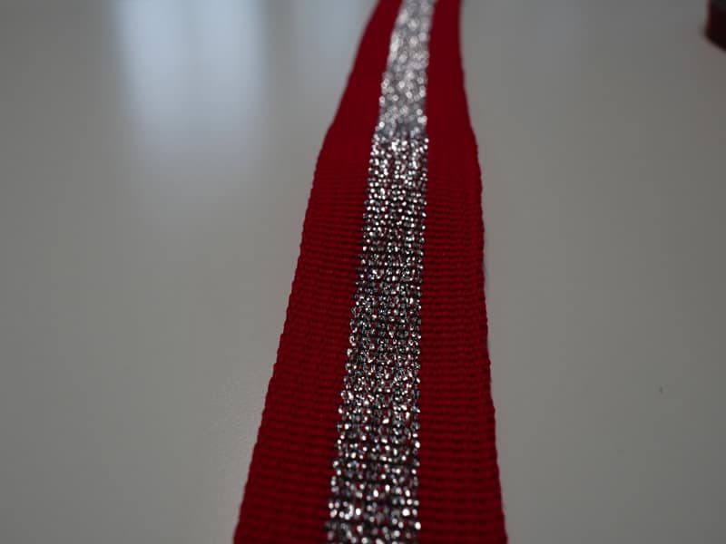 Glitzerstreifen Hundehalsband in Rot/Silber